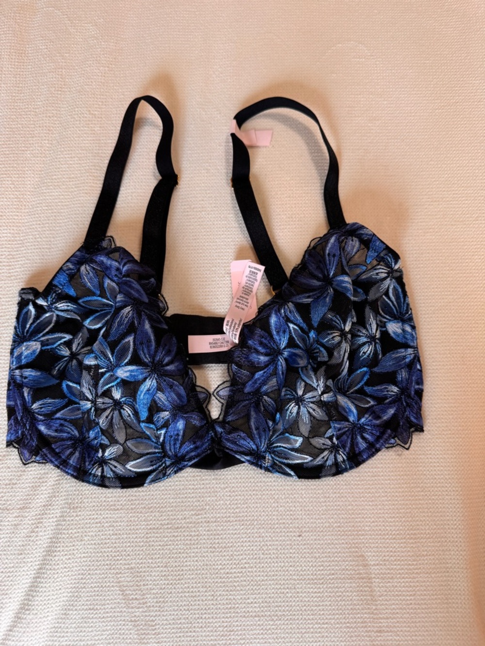 Blue Floral Lace Underwire balconette bra Women Intimates